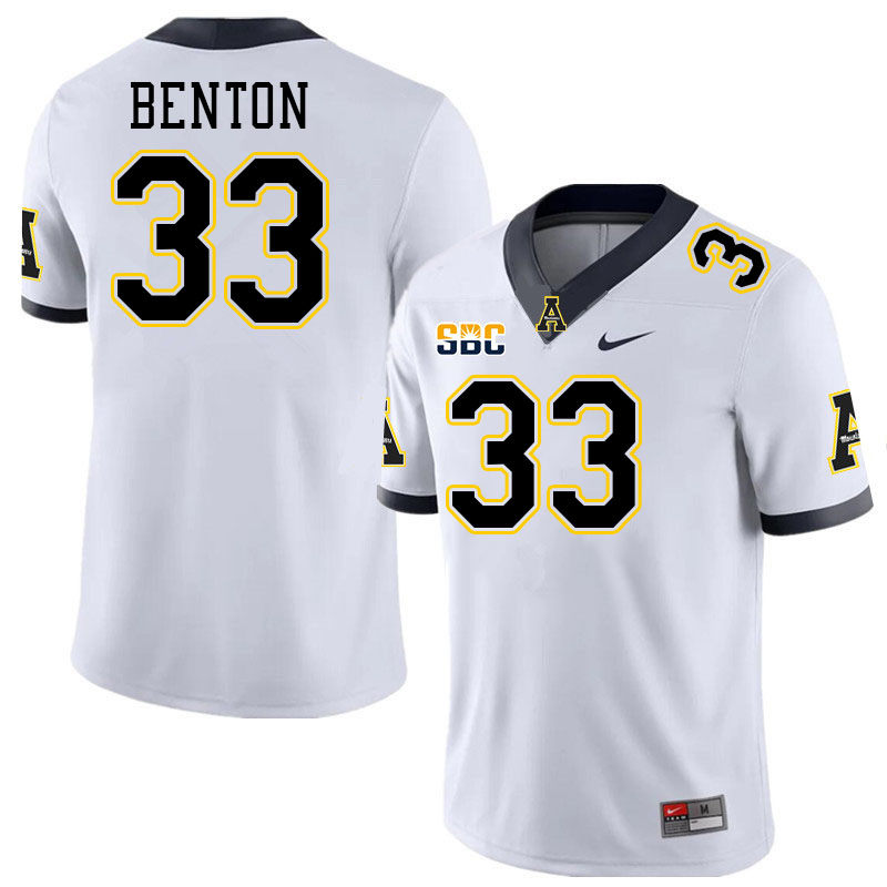 Appalachian State Mountaineers #33 Aiden Benton College Football Jerseys-White